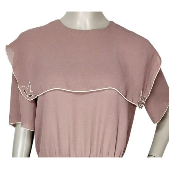 Vintage Mindy Malone 80s Mocha Chiffon Sailor Capelet Neckline Sheath Dress S/M - Picture 3 of 7